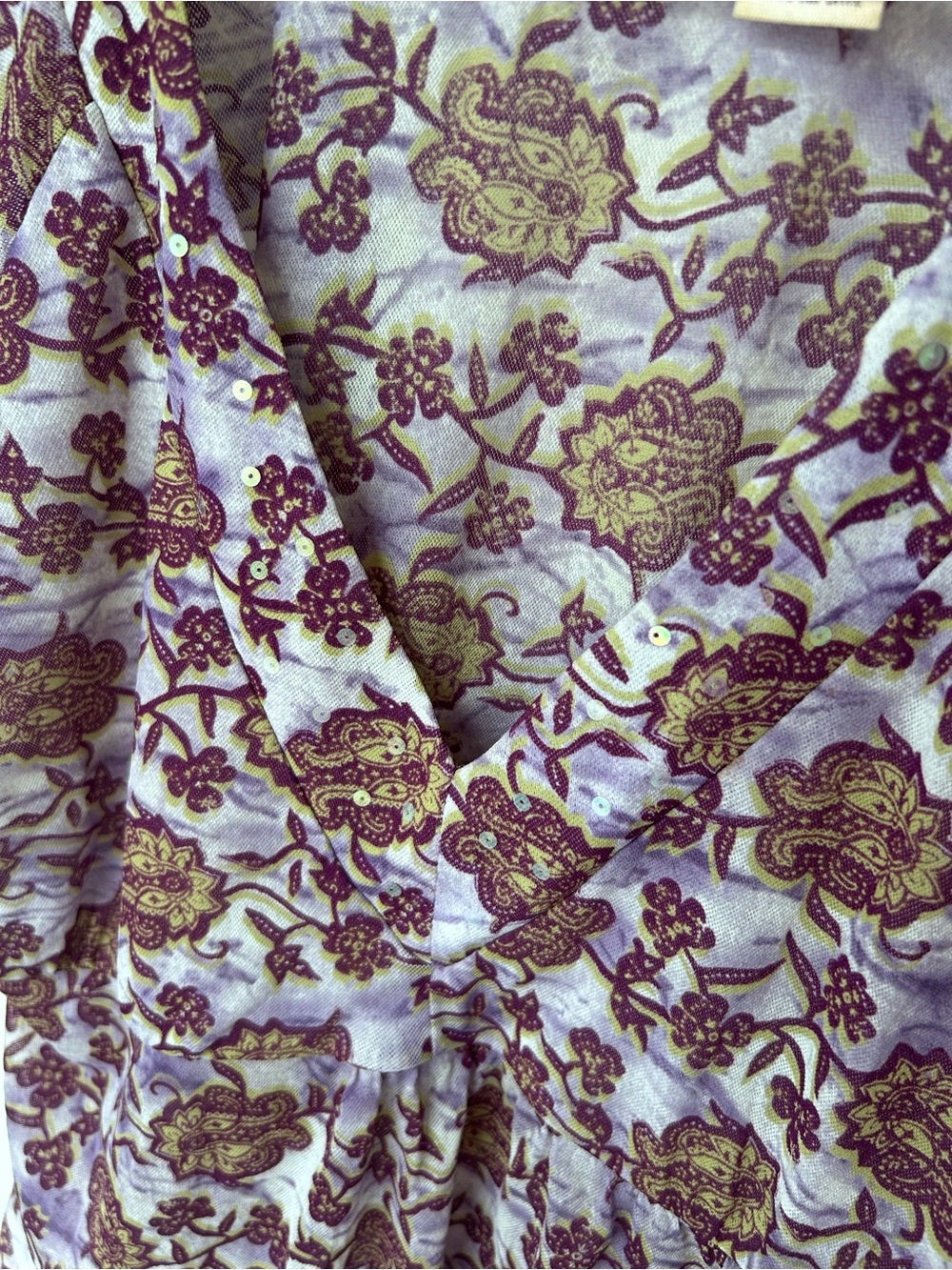 Dkny Jeans - Lavender and Gold Floral Surplice Flutter Sleeve Blouse - Picture 3 of 4